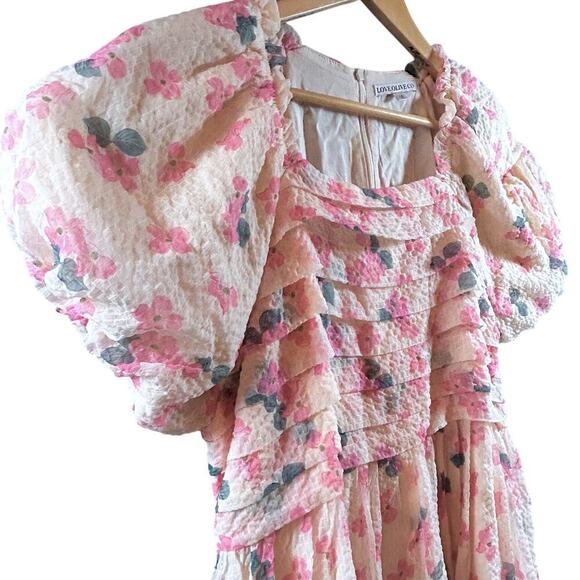 Feminine Modest Garden Girl Puff Sleeve Romantic Pink Floral Dress Size Medium - Picture 4 of 12